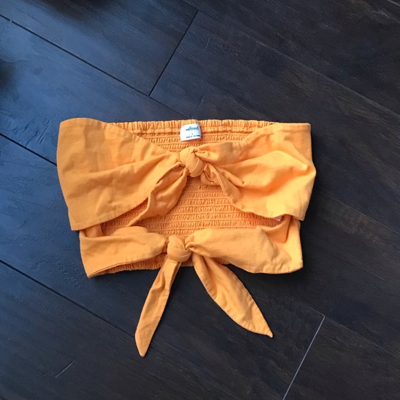 🦋3/$50 Aritzia Wilfred front tie crop tube top in mustard - Picture 7 of 8